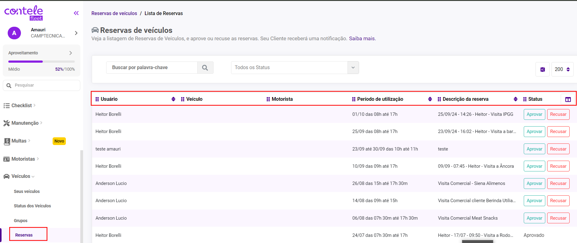 Reserva de veículos