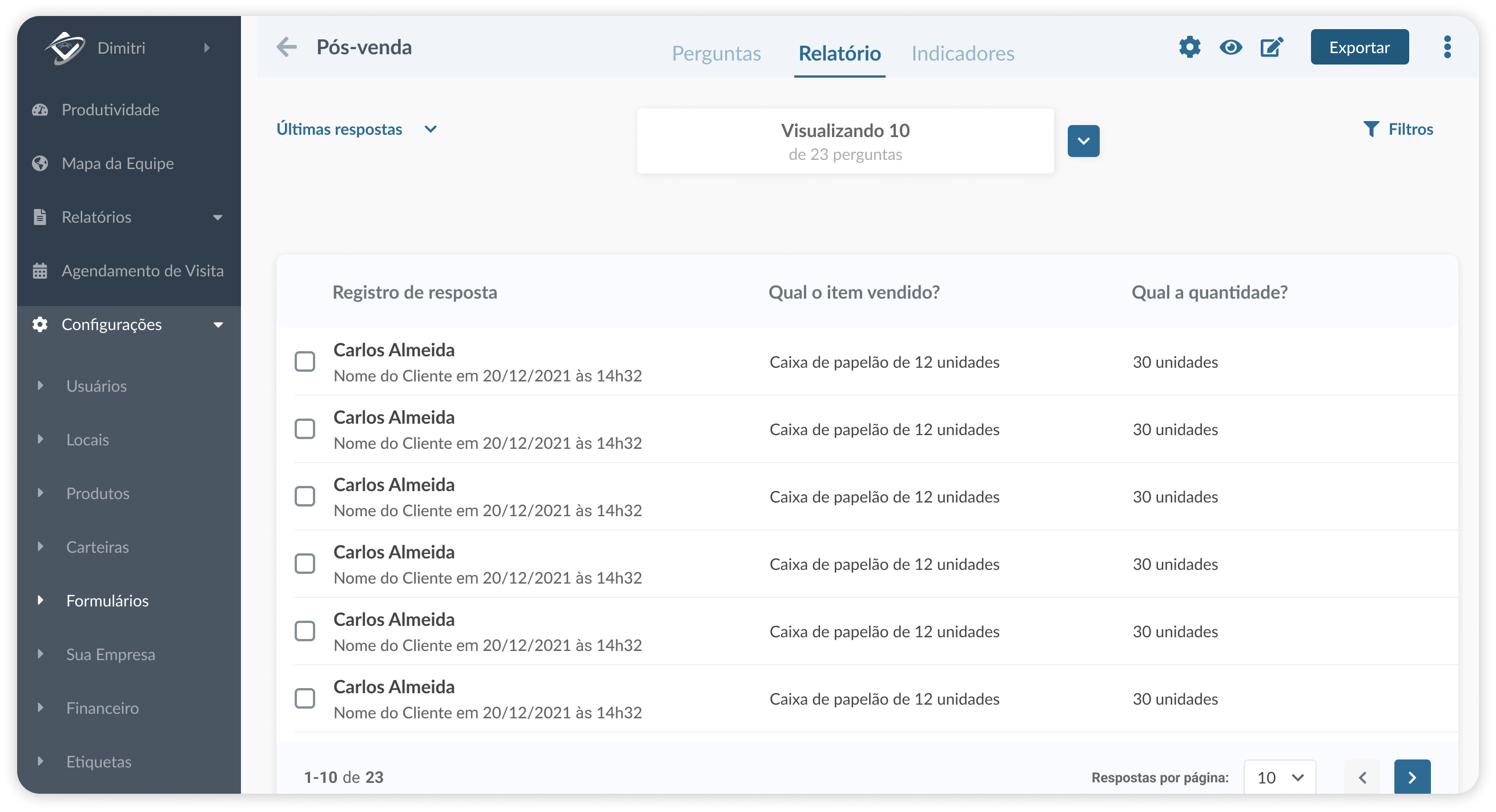Aba de Relatório de Tabela
