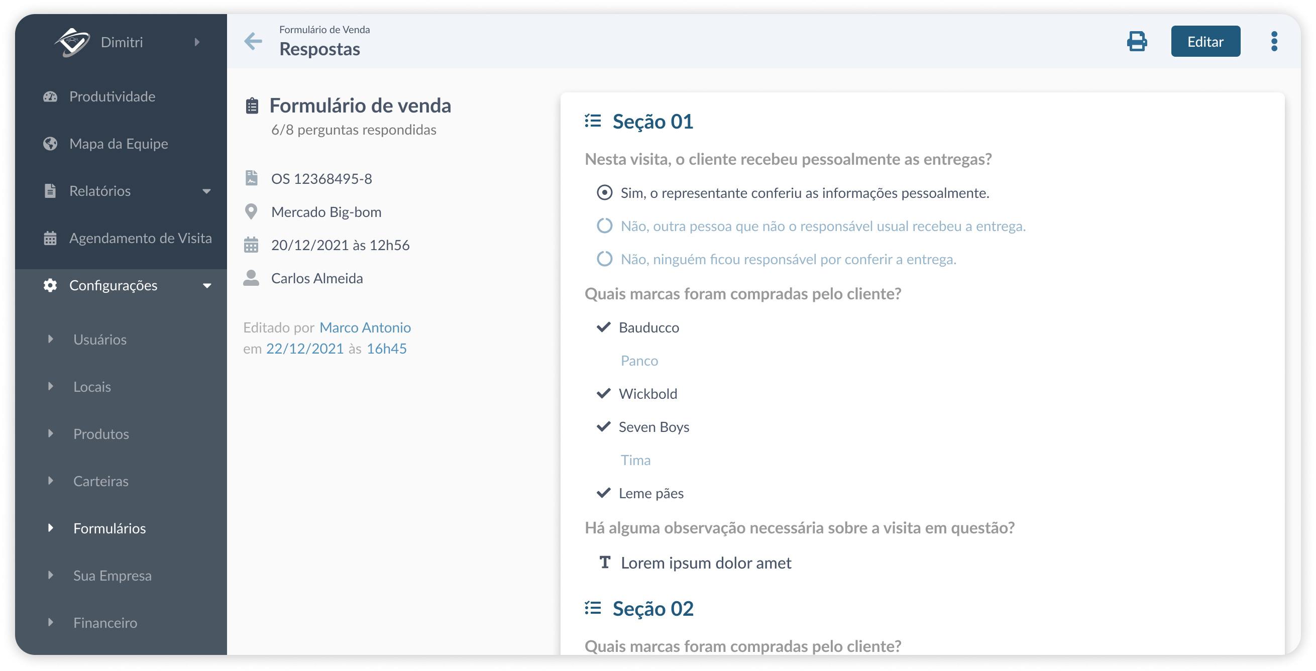 Página da Resposta do Formulário